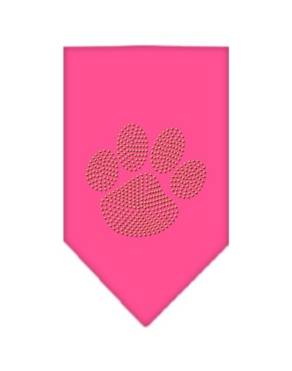 Paw Gold Rhinestone Bandana Bright Pink Large