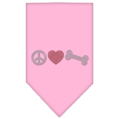 Peace Love Bone Rhinestone Bandana Light Pink Large