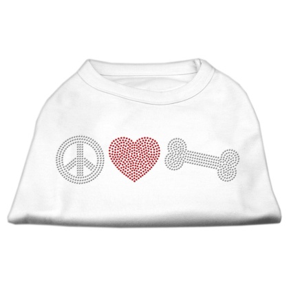 Peace Love and Bone Rhinestone Shirt White L