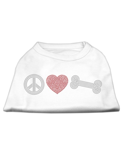 Peace Love and Bone Rhinestone Shirt White L