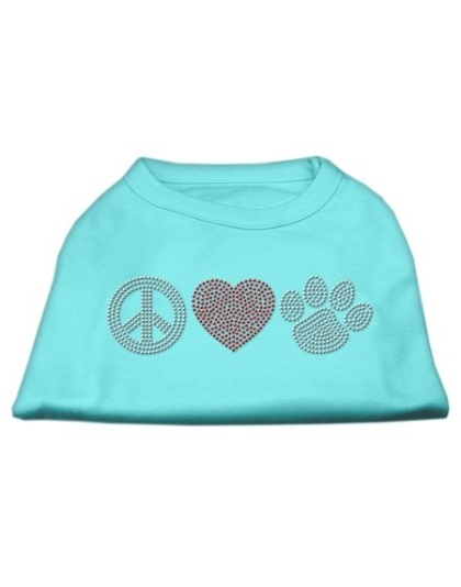 Peace Love and Paw Rhinestone Shirt Aqua L