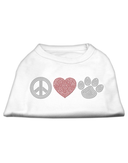 Peace Love and Paw Rhinestone Shirt White L