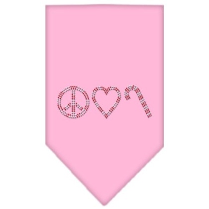 Peace Love Candy Cane Rhinestone Bandana Light Pink Large