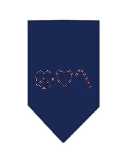 Peace Love Candy Cane Rhinestone Bandana Navy Blue large