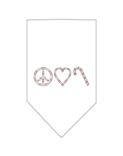 Peace Love Candy Cane Rhinestone Bandana White Large