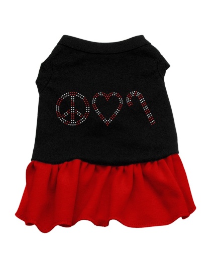 Peace Love Candy Cane Rhinestone Dress Black with Red Lg