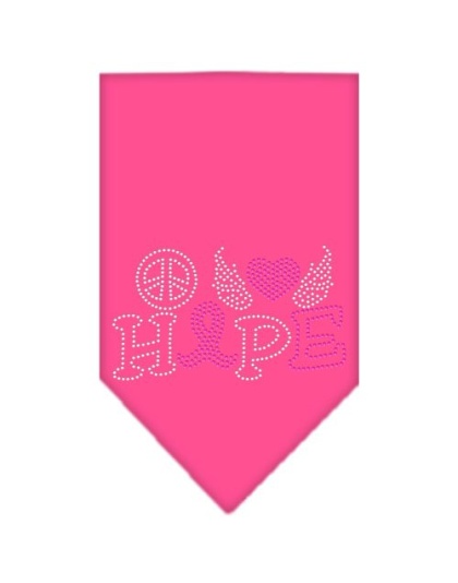 Peace Love Hope Breast Cancer Rhinestone Pet Bandana Bright Pink Size Large