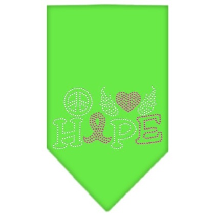 Peace Love Hope Breast Cancer Rhinestone Pet Bandana Lime Green Size Large