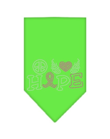 Peace Love Hope Breast Cancer Rhinestone Pet Bandana Lime Green Size Large
