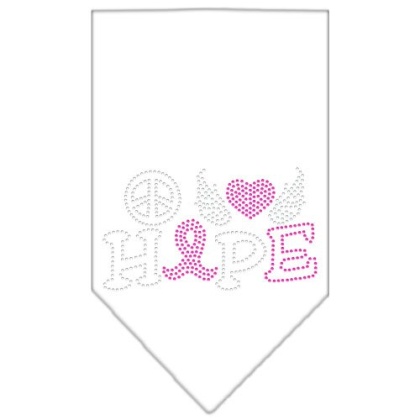 Peace Love Hope Breast Cancer Rhinestone Pet Bandana White Size Large