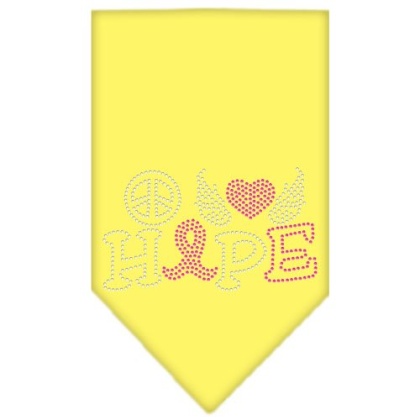 Peace Love Hope Breast Cancer Rhinestone Pet Bandana Yellow Size Large