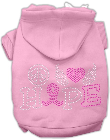 Peace Love Hope Breast Cancer Rhinestone Pet Hoodie Light Pink Lg