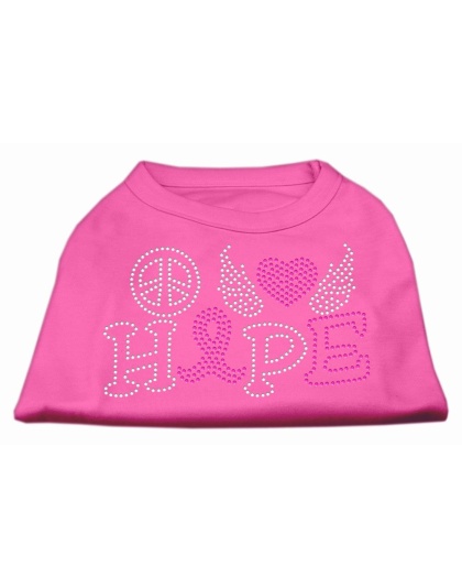 Peace Love Hope Breast Cancer Rhinestone Pet Shirt Bright Pink Lg