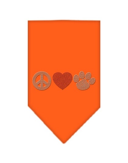 Peace Love Paw Rhinestone Bandana Orange Large