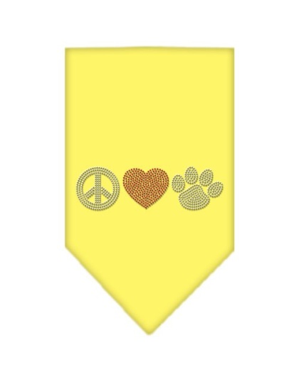 Peace Love Paw Rhinestone Bandana Yellow Large