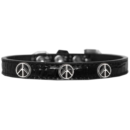 Peace Sign Widget Croc Dog Collar Black Size 10