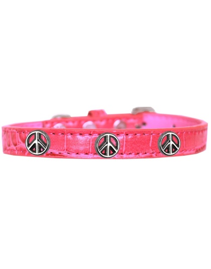 Peace Sign Widget Croc Dog Collar Bright Pink Size 10