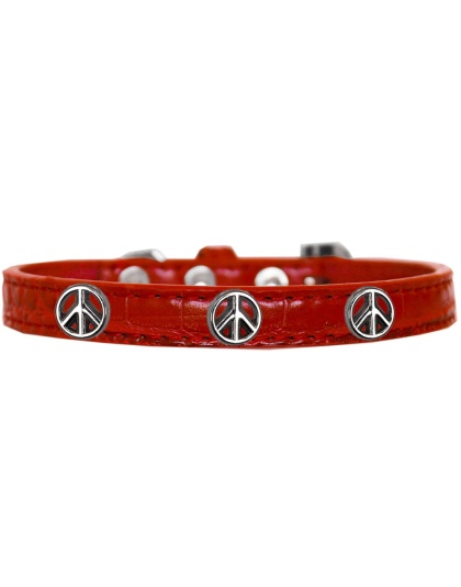 Peace Sign Widget Croc Dog Collar Red Size 10