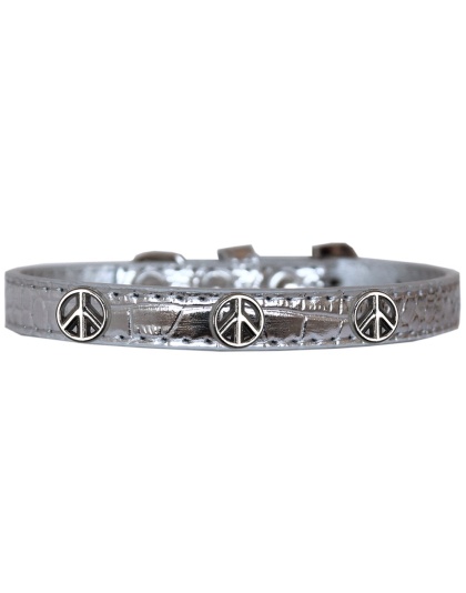 Peace Sign Widget Croc Dog Collar Silver Size 10
