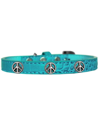 Peace Sign Widget Croc Dog Collar Turquoise Size 10