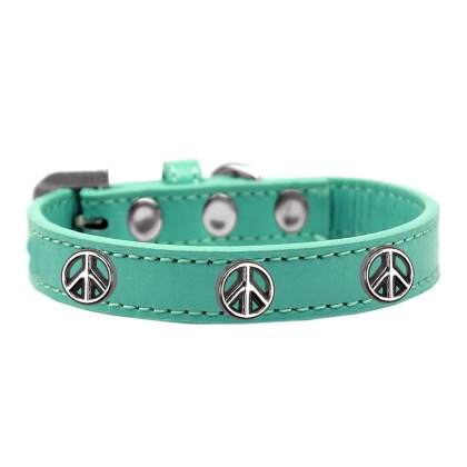 Peace Sign Widget Dog Collar Aqua Size 10