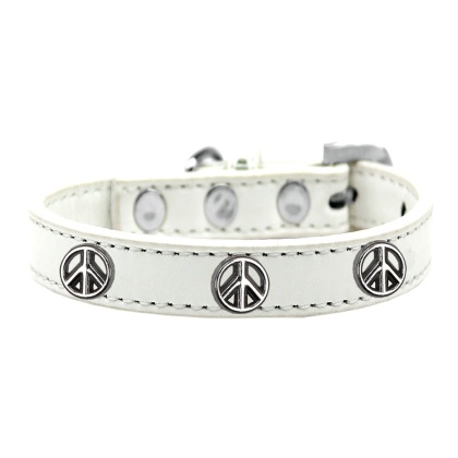 Peace Sign Widget Dog Collar White Size 10