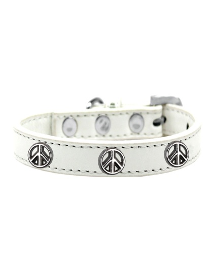 Peace Sign Widget Dog Collar White Size 10