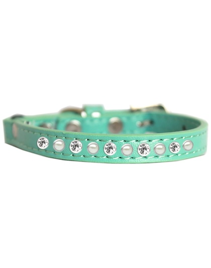 Pearl and Clear Jewel Cat safety collar Aqua Size 10