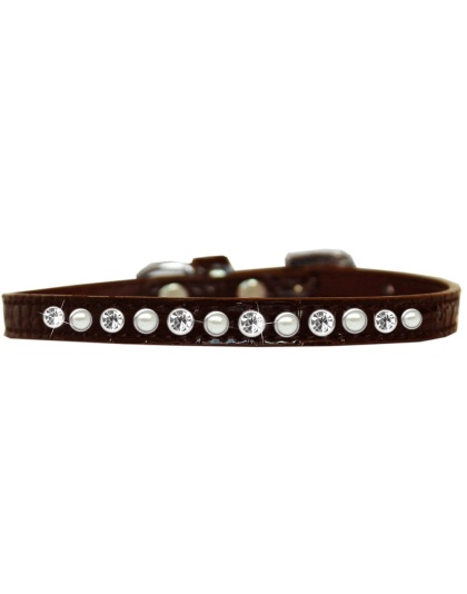 Pearl and Clear Jewel Croc Dog Collar Chocolate Size 10