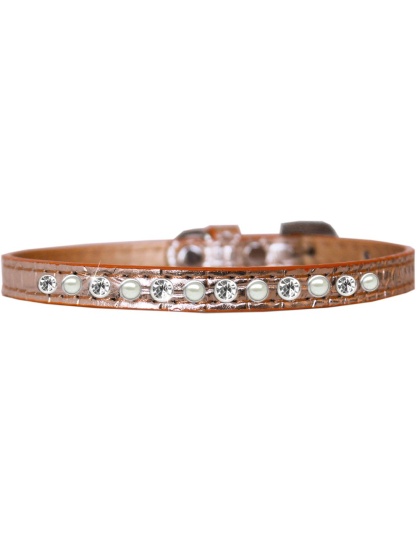 Pearl and Clear Jewel Croc Dog Collar Copper Size 10