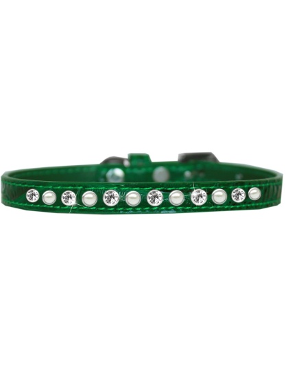 Pearl and Clear Jewel Croc Dog Collar Emerald Green Size 10