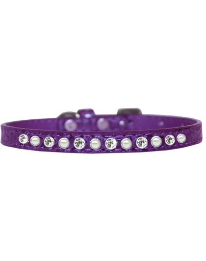 Pearl and Clear Jewel Croc Dog Collar Purple Size 10