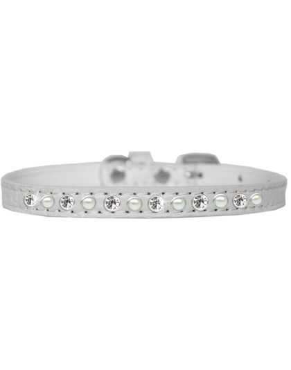 Pearl and Clear Jewel Croc Dog Collar White Size 10