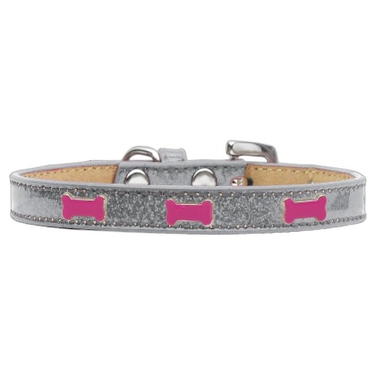 Pink Bone Widget Dog Collar Silver Ice Cream Size 10