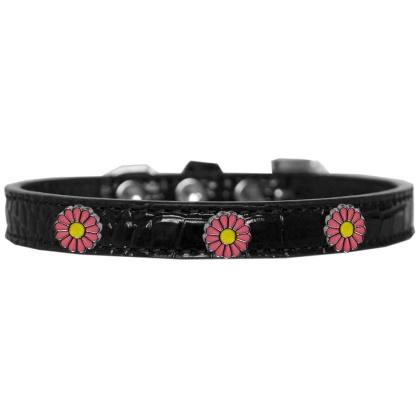 Pink Daisy Widget Croc Dog Collar Black Size 10