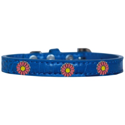 Pink Daisy Widget Croc Dog Collar Blue Size 10