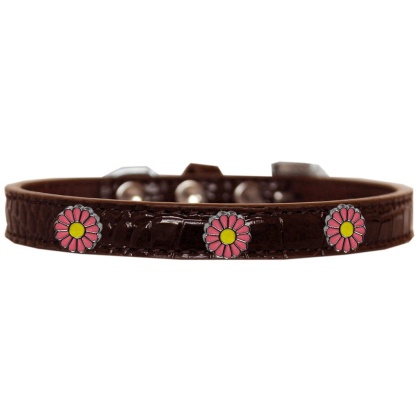 Pink Daisy Widget Croc Dog Collar Chocolate Size 10