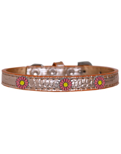 Pink Daisy Widget Croc Dog Collar Copper Size 10