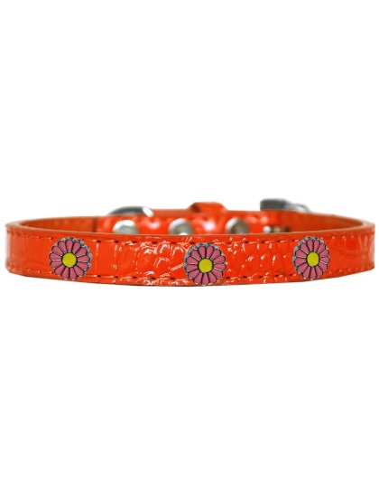 Pink Daisy Widget Croc Dog Collar Orange Size 10