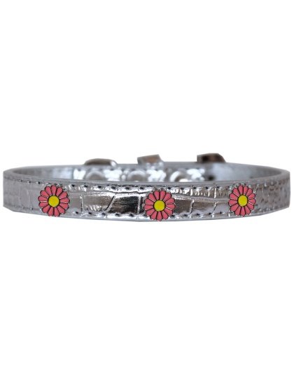 Pink Daisy Widget Croc Dog Collar Silver Size 10