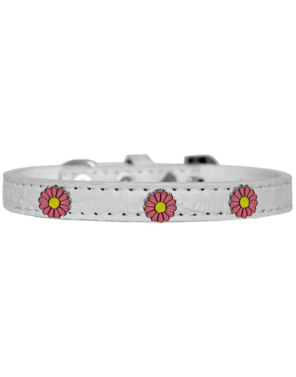 Pink Daisy Widget Croc Dog Collar White Size 10