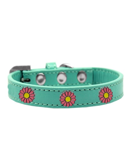 Pink Daisy Widget Dog Collar Aqua Size 10