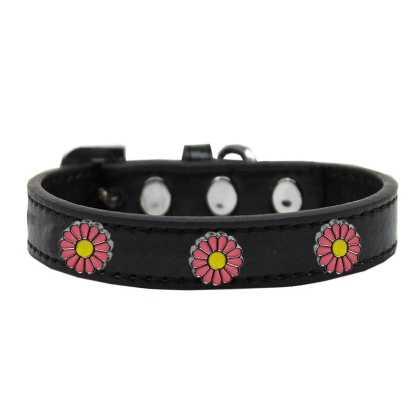 Pink Daisy Widget Dog Collar Black Size 10