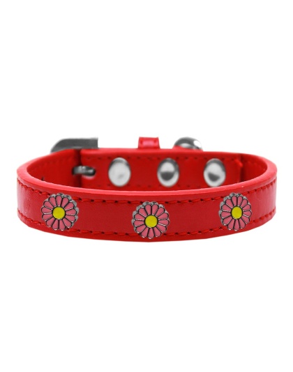 Pink Daisy Widget Dog Collar Red Size 10