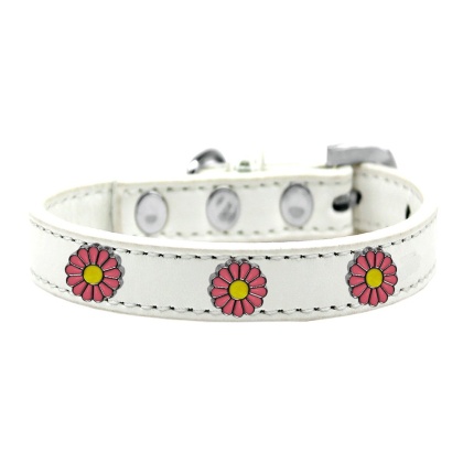 Pink Daisy Widget Dog Collar White Size 10