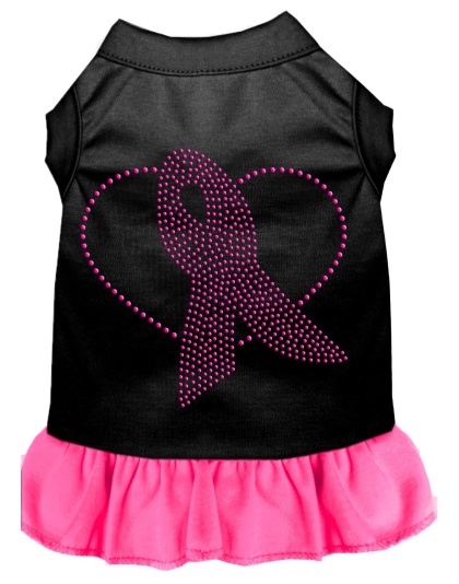 Pink Ribbon Rhinestone Dress Black with Bright Pink Lg