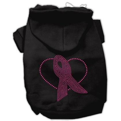 Pink Ribbon Rhinestone Hoodies Black L