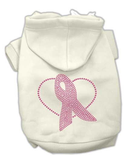 Pink Ribbon Rhinestone Hoodies Cream L