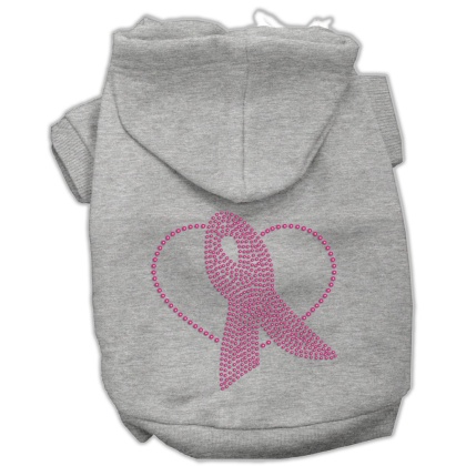 Pink Ribbon Rhinestone Hoodies Grey L