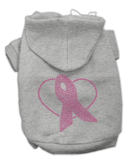 Pink Ribbon Rhinestone Hoodies Grey L